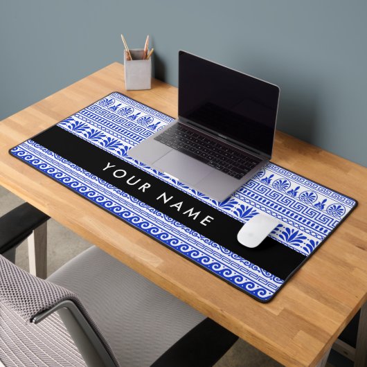 Fret grec, Clé de méandre mixte, Bleu, Votre Nom (Bureau 2)