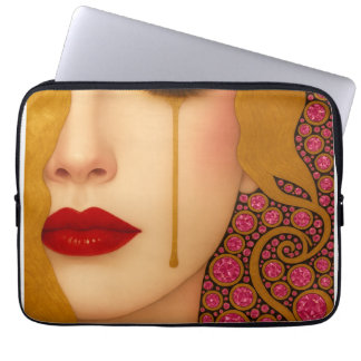 Freya's hartzeer gouden tranen in roze motief laptop sleeve