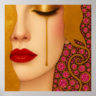 Freya's hartzeer gouden tranen in roze motief poster