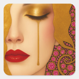 Freya's hartzeer gouden tranen in roze motief vierkante sticker