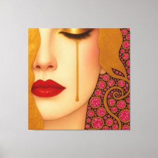 Freya's heartache golden tears in pink motif canvas afdruk