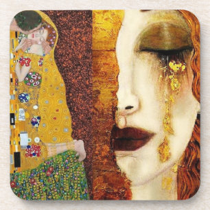 freyas-tears-the-kiss-portretten-by-gustav-klimt bier onderzetter