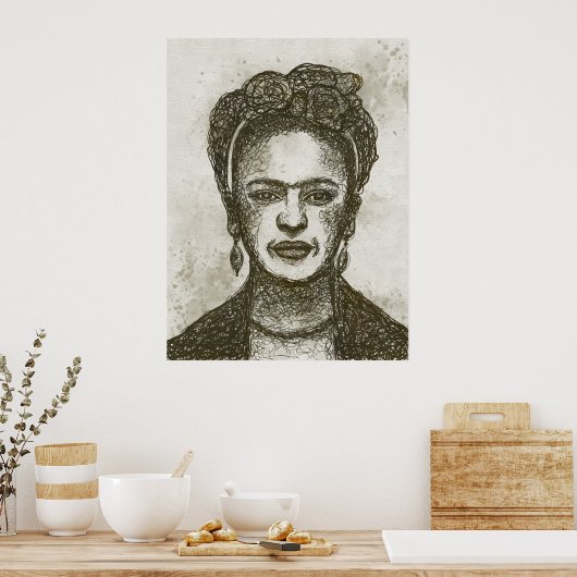 FRIDA KAHLO affiche dessinée à la main (Cuisine)