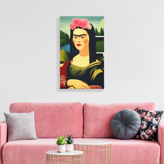 Frida Kahlo als Mona Lisa Canvas Afdruk (Insitu (Woonkamer))