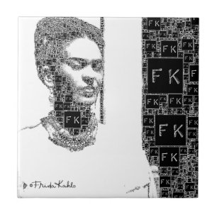 Frida Kahlo Black en White Portret Tegeltje