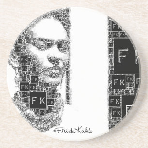 Frida Kahlo Black en White Portret Zandsteen Onderzetter