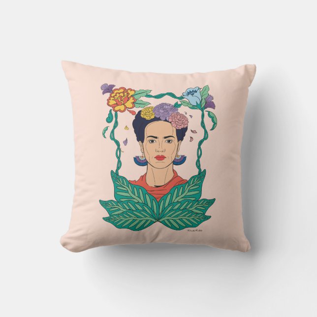 Frida Kahlo Bloemen Lijst Graphic Kussen (Voorkant)
