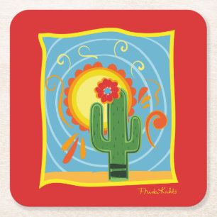 Frida Kahlo Cactus Graphic Vierkante Kartonnen Onderzetter