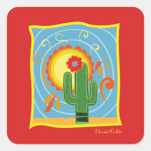 Frida Kahlo Cactus Graphic Vierkante Sticker (Voorkant)
