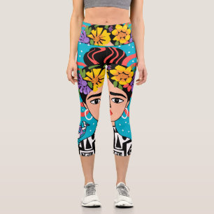 Frida Kahlo Capri Leggings - Art Féministe Coloré