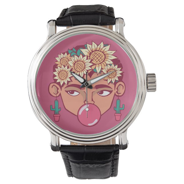 Frida Kahlo Cartoon Horloge (Voorkant)