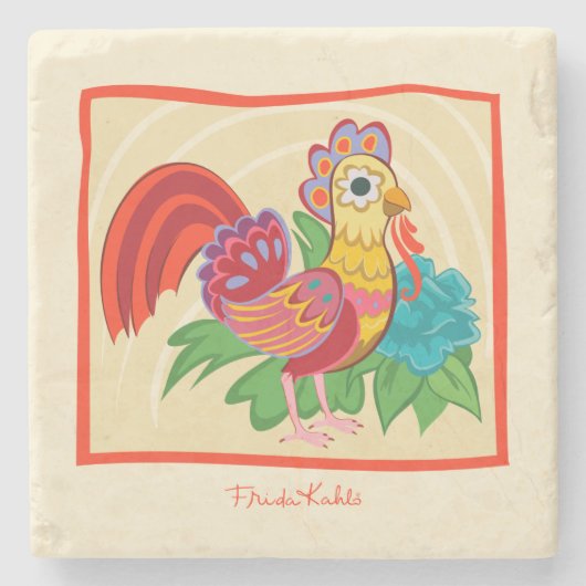 Frida Kahlo Chicken Graphic Stenen Onderzetter (Voorkant)