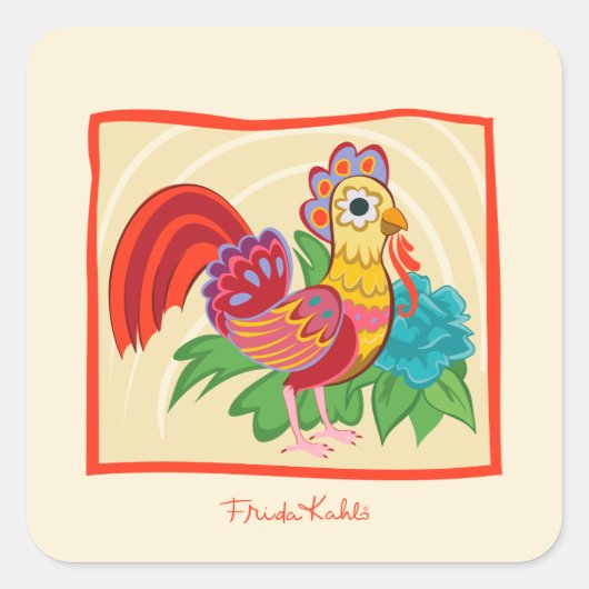 Frida Kahlo Chicken Graphic Vierkante Sticker (Voorkant)