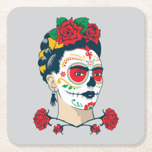 Frida Kahlo   El Día de los Muertos Vierkante Kartonnen Onderzetter