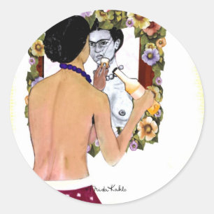 Frida Kahlo en el Espejo Portrait Ronde Sticker