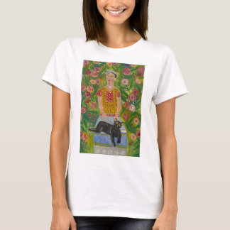 Frida Kahlo en haar Black Cat tussen Rozen T-shirt