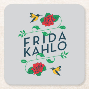 Frida Kahlo   Floral Typografie Vierkante Kartonnen Onderzetter