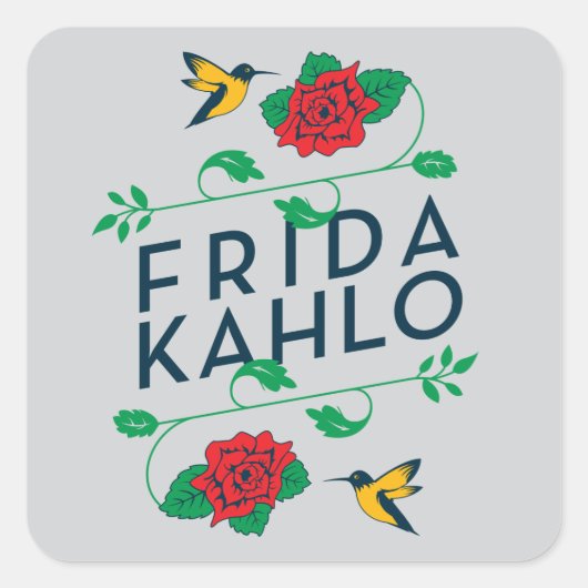 Frida Kahlo | Floral Typografie Vierkante Sticker (Voorkant)