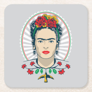 Frida Kahlo Floral Vierkante Kartonnen Onderzetter