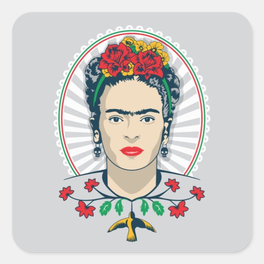 Frida Kahlo | Floral Vierkante Sticker (Voorkant)