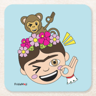 Frida Kahlo  FridaMoji - A.K. Vierkante Kartonnen Onderzetter