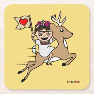 Frida Kahlo FridaMoji - Reindeer Vierkante Kartonnen Onderzetter