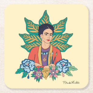 Frida Kahlo Kleurrijke Floral Graphic Vierkante Kartonnen Onderzetter