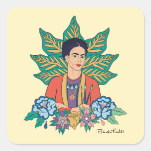 Frida Kahlo Kleurrijke Floral Graphic Vierkante Sticker