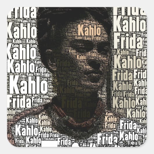 Frida Kahlo Lettering Portrait Vierkante Sticker (Voorkant)