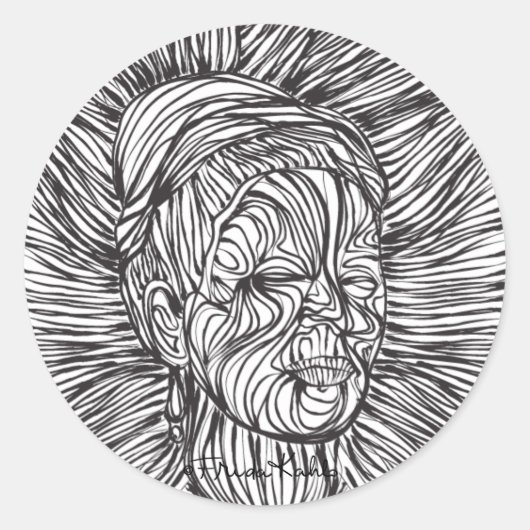 Frida Kahlo Lines Portrait Ronde Sticker (Voorkant)
