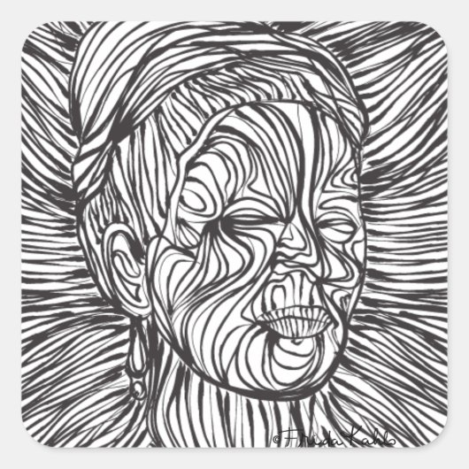 Frida Kahlo Lines Portrait Vierkante Sticker (Voorkant)