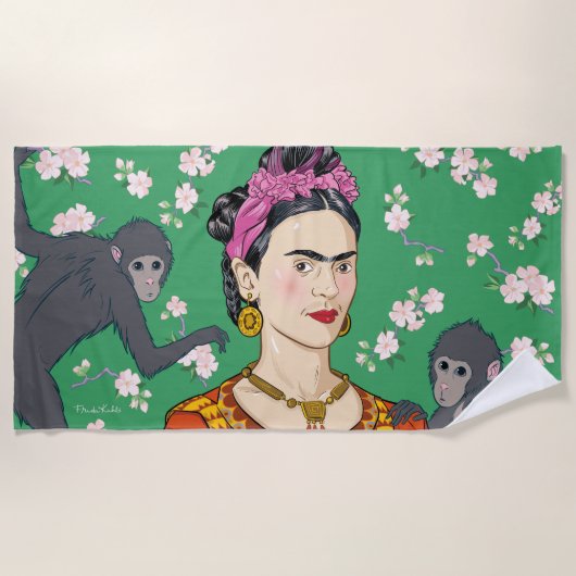Frida Kahlo Monkey Graphic Strandlaken (Voorkant)
