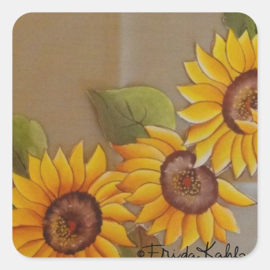 Frida Kahlo Painted Sunflower Vierkante Sticker (Voorkant)