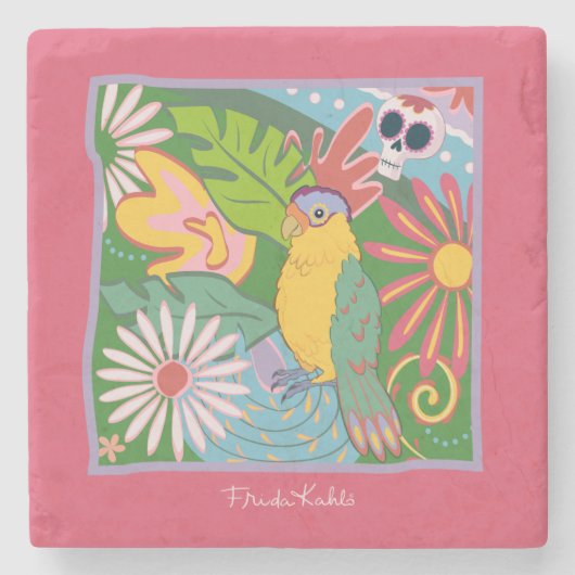 Frida Kahlo Parrot Graphic Stenen Onderzetter (Voorkant)
