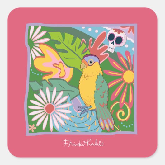Frida Kahlo Parrot Graphic Vierkante Sticker (Voorkant)