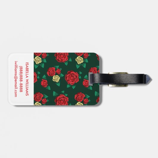 Frida Kahlo | Patroon rood en gouden Roos Bagagelabel (Achterkant horizontaal)