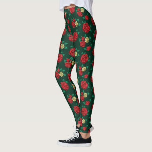 Frida Kahlo Patroon rood en gouden Roos Leggings