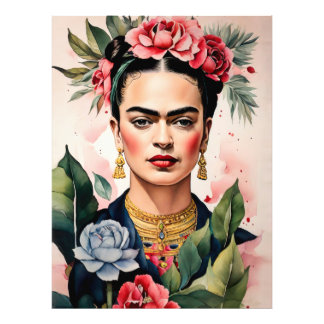 Frida Kahlo Portrait with Flowers Foto Afdruk
