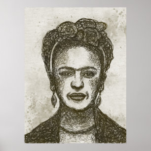 FRIDA KAHLO poster met handgetekende krabbel