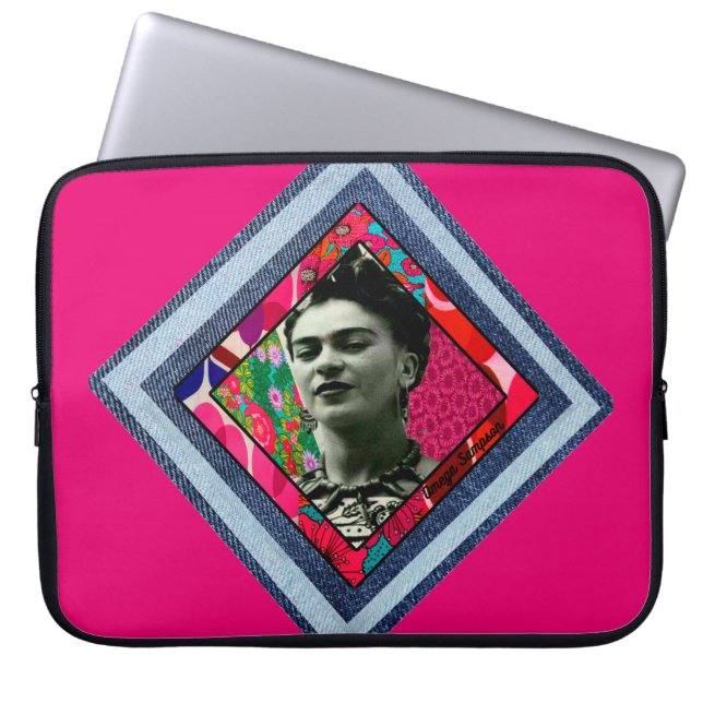 Frida Kahlo Retro Denim Diamond Laptop Sleeve (Voorkant)