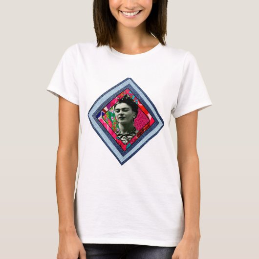 Frida Kahlo Retro Denim Diamond T-shirt (Voorkant)