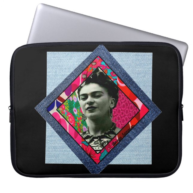 Frida Kahlo Retro Pink Denim Laptop Sleeve (Voorkant)