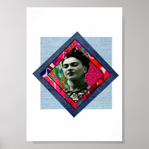 Frida Kahlo Retro Pink Denim Poster