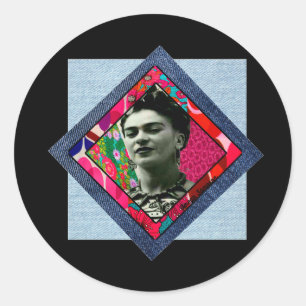 Frida Kahlo Retro Pink Denim Ronde Sticker