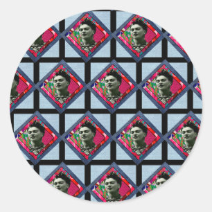 Frida Kahlo Retro Pink Denim Ronde Sticker