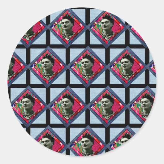 Frida Kahlo Retro Pink Denim Ronde Sticker (Voorkant)