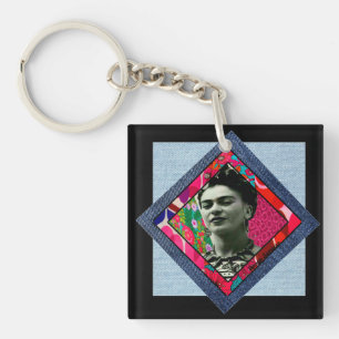Frida Kahlo Retro Pink Denim Sleutelhanger