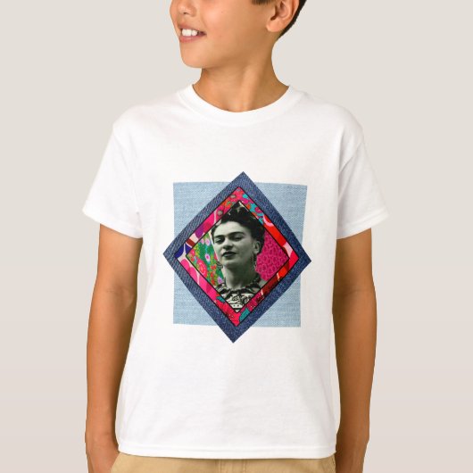 Frida Kahlo Retro Pink Denim T-shirt (Voorkant)