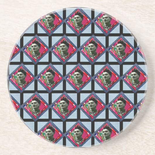 Frida Kahlo Retro Pink Denim Zandsteen Onderzetter (Voorkant)