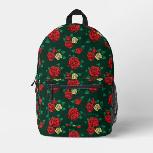 Frida Kahlo Rood en gouden rozenpatroon Bedrukte Rugzak